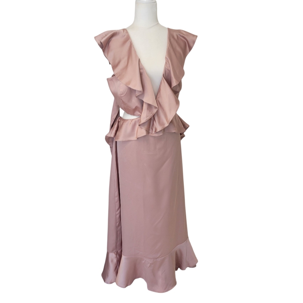Show Me Your Mumu Zoey Midi Dress in Rose Taupe Luxe Satin size XXL - Picture 3 of 8